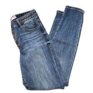 CAbi 5694 Button Fly Skinny Jeans with Braided Waist Detail Size 8